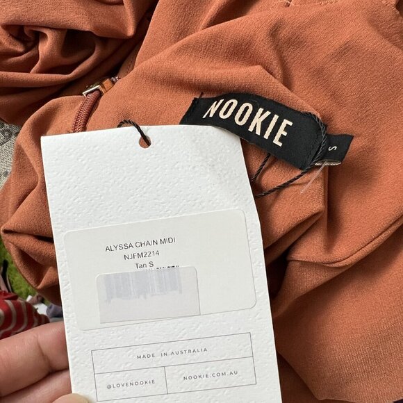 Nookie Alyssa Chain Midi Dress Women's Size S Tan One Shoulder Sleeve Jersey - Picture 7 of 9